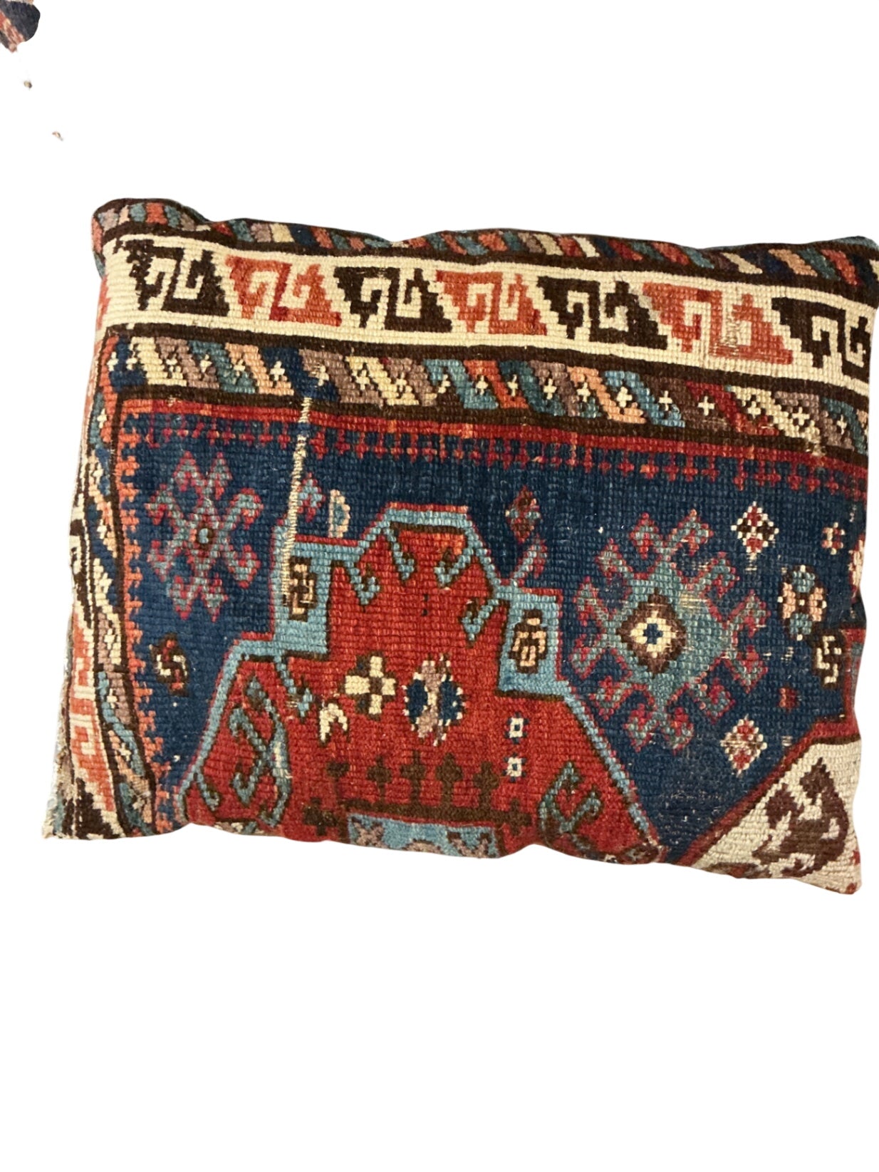 Vintage Kilim Rug Pillow 23 x 17.5 Red Blue & Brown