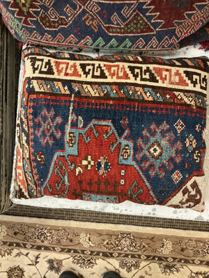 Vintage Kilim Rug Pillow 23 x 17.5 Red Blue & Brown