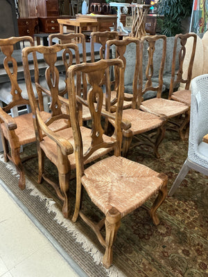 Italian Rococo Rush Seat Dining Chairs (set of 8) 6 reg. 2 captain
