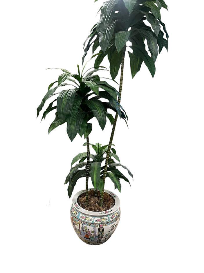 Famille Rose 12" Fish Bowl With Faux Dracaena