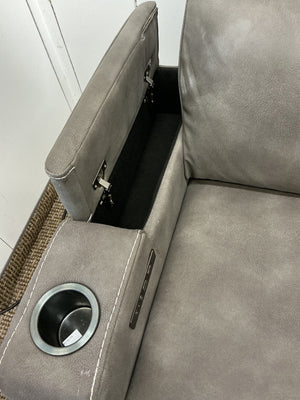 Lazy Boy Gray Faux Leather Power Reclining Sofa
