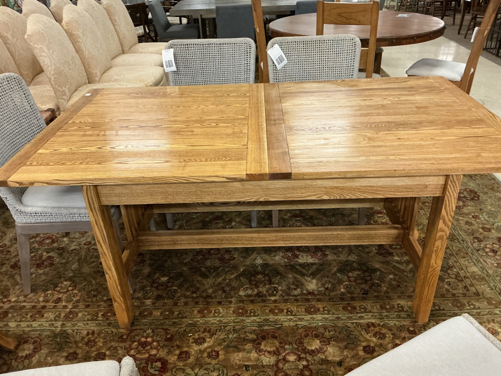 Mission Style Oak Trestle Dining Table