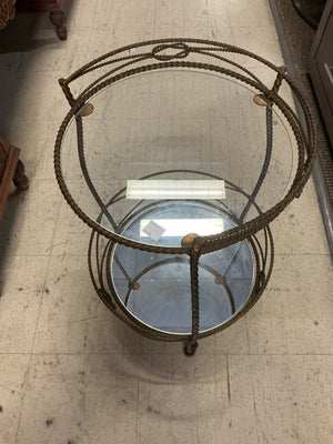 Mid-Century Modern Italian Hollywood Regency Gilt Twisted Rope Serving Cart