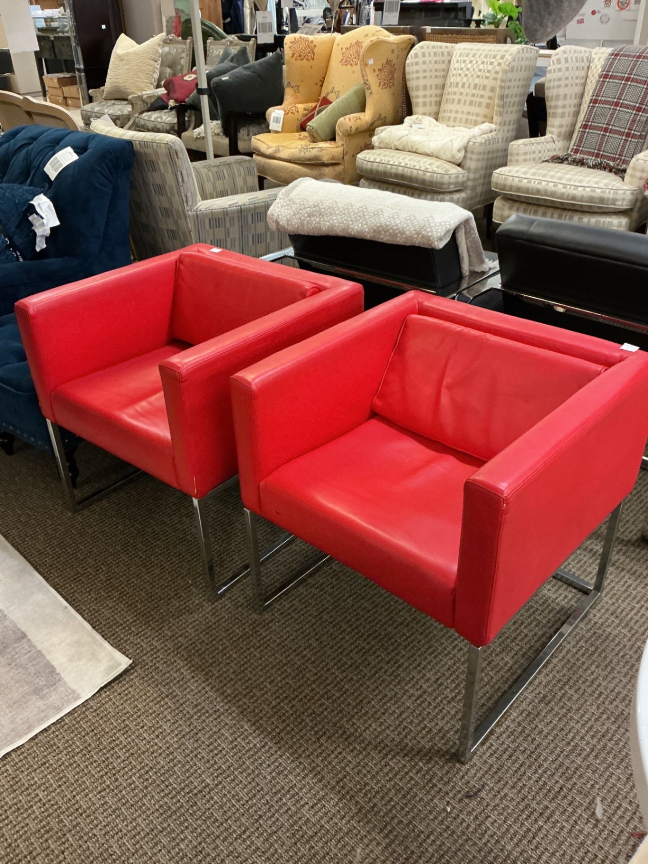 Red Modern Style Accent Chairs (Pair)
