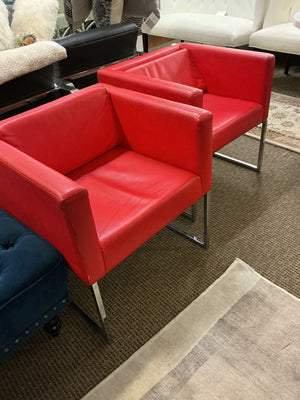 Red Modern Style Accent Chairs (Pair)