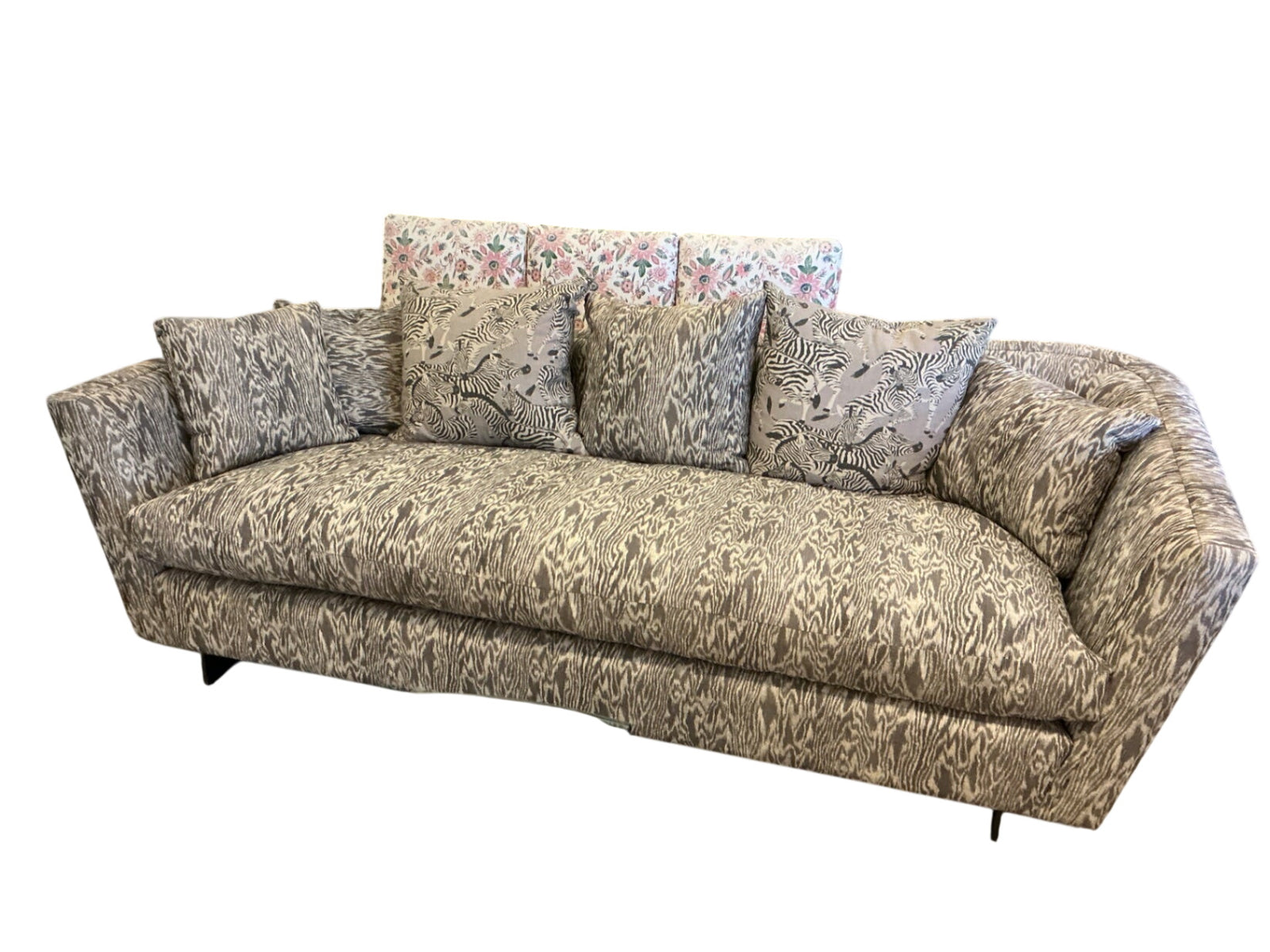 Zebra Fabric Sofa W/ Pillows,