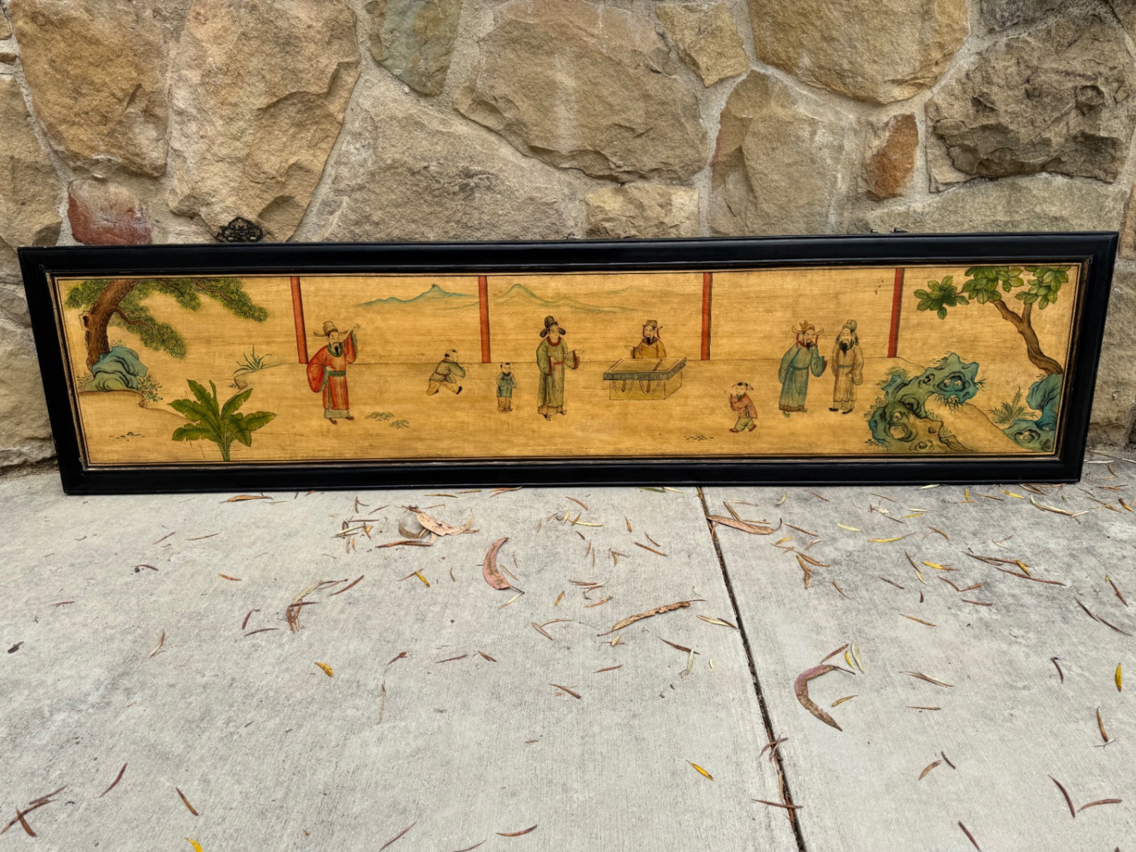 Large Chinese-Style Decorative Painted Wood Panel