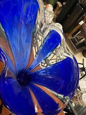 Cobalt Blue & Orange Art Glass Hand-Blown Floor Vase 28"