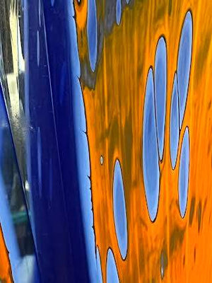 Cobalt Blue & Orange Art Glass Hand-Blown Floor Vase 28"