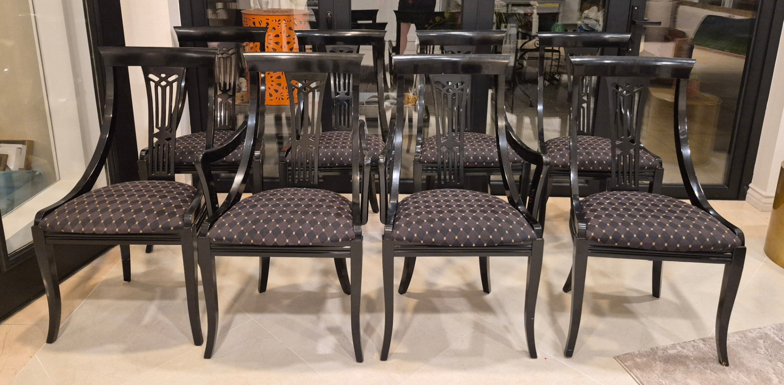 Pietro Costantini for Ello Black Lacquer Dining Chairs (set of 8)