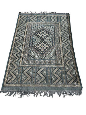 Blue Brown Beige Tunisian Wool Rug 5x6