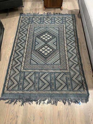 Blue Brown Beige Tunisian Wool Rug 5x6
