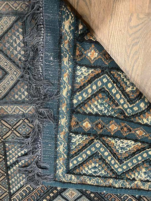 Blue Brown Beige Tunisian Wool Rug 5x6