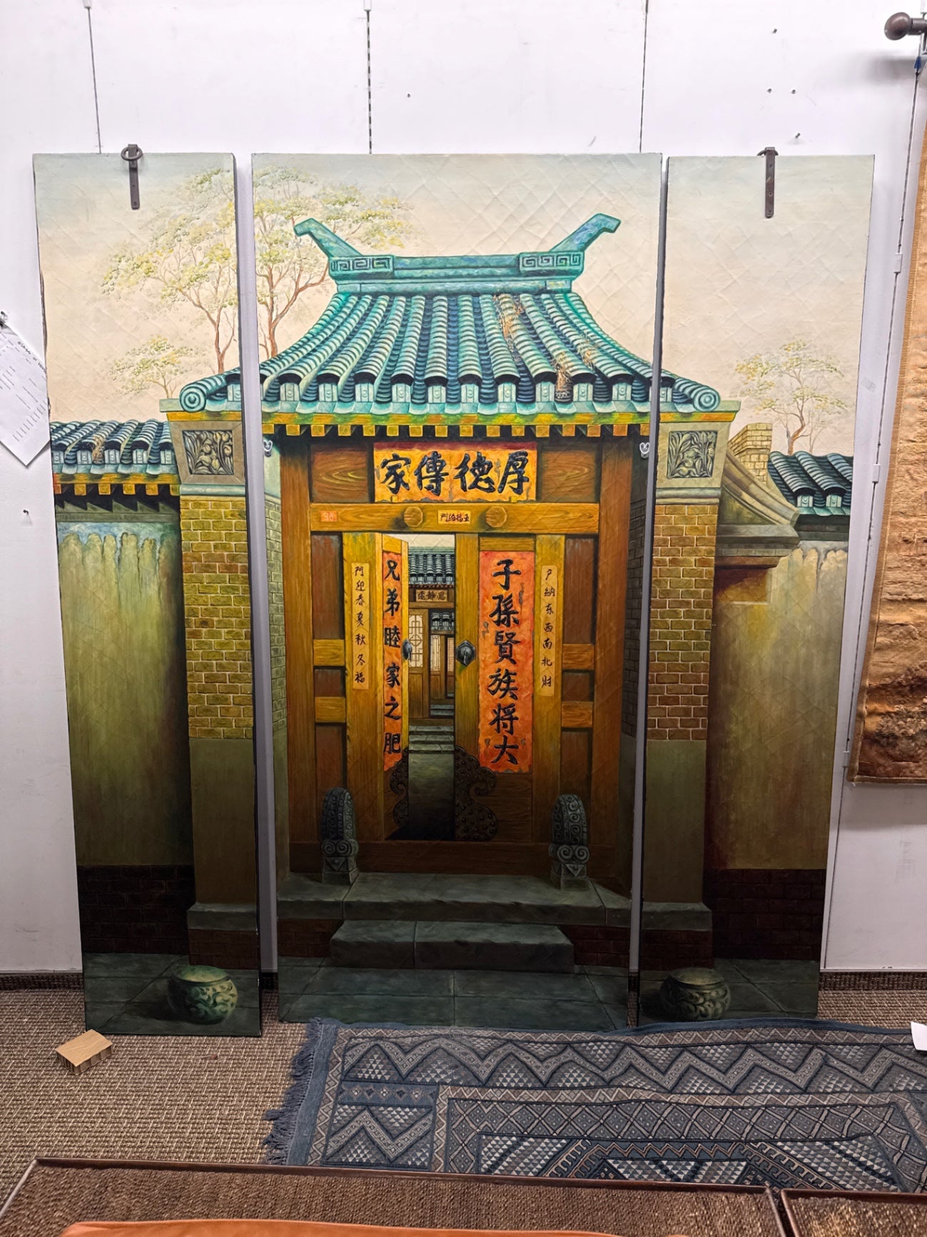 Chinese handpainted triptych
