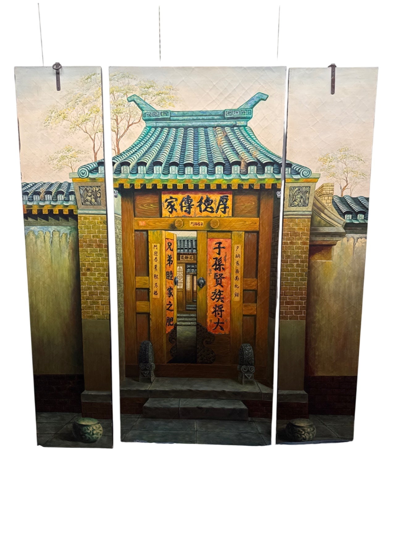 Chinese handpainted triptych