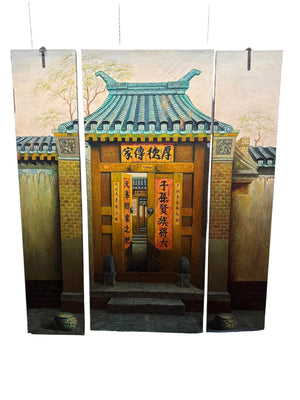 Chinese handpainted triptych