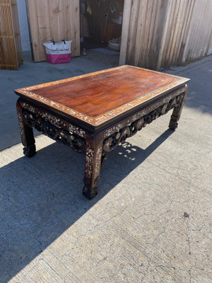 Chinese Rosewood Carved Mother Of Pearl Coffee Table