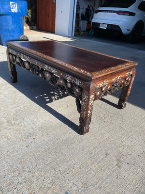 Chinese Rosewood Carved Mother Of Pearl Coffee Table