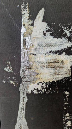 Gold, Black & White Abstract Painting - Silver Frame
