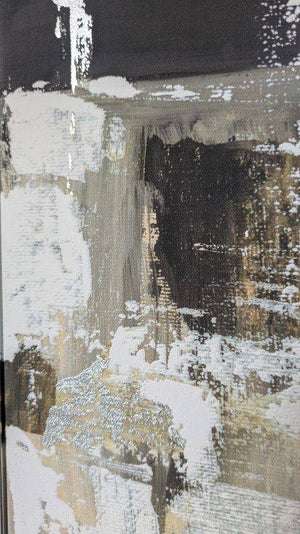 Gold, Black & White Abstract Painting - Silver Frame