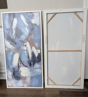 Blue, Ink, White Abstract Painting with White Frame (Pair)