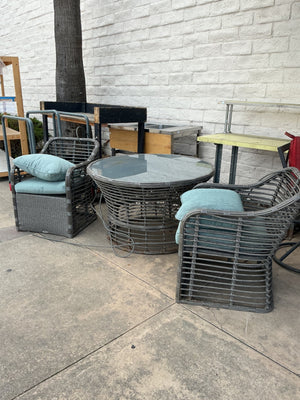 Hampton Bay  Cane Crossing Chat Table + 2 Wicker Chairs