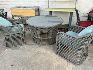Hampton Bay  Cane Crossing Chat Table + 2 Wicker Chairs