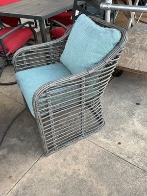 Hampton Bay  Cane Crossing Chat Table + 2 Wicker Chairs