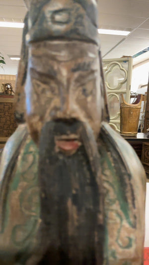 Chinese Scholar Carved Wood Figure 16" Made In Thailand