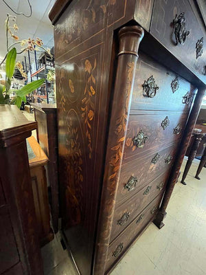 Antique Victorian Marquetry Walnut Inlaid High Chest 66x35x20