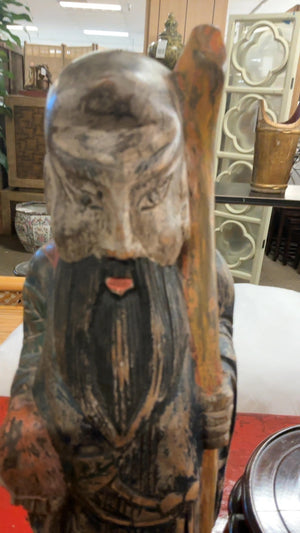 Chinese Scholar With Staff Carved Wood Made In Thailand 16"