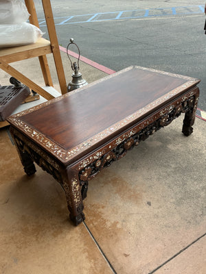 Chinese Rosewood Carved Mother Of Pearl Coffee Table