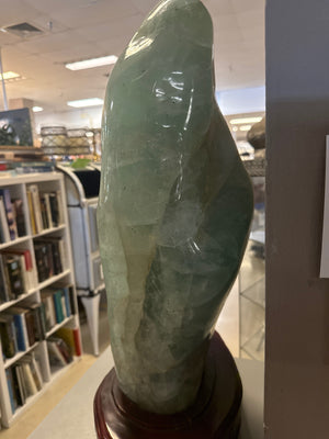 Monumental Polished Green Fluorite Freeform Sculpture on Stand 25" x 7"