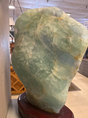 Monumental Polished Green Fluorite Freeform Sculpture on Stand 25" x 7"