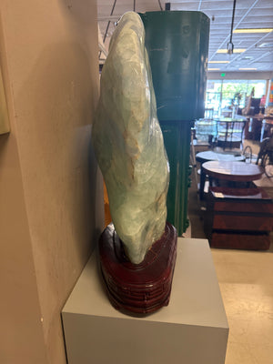 Monumental Polished Green Fluorite Freeform Sculpture on Stand 25" x 7"