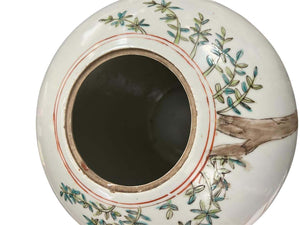 Chinese Porcelain Famille Rose Ginger Jar With Red Finial Lid Mid Century 13"