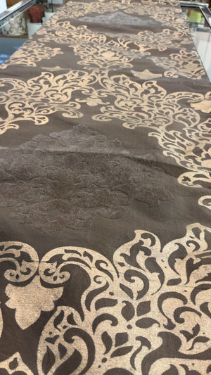 Brown Gold Damask Fringe Runner Approx 8ft