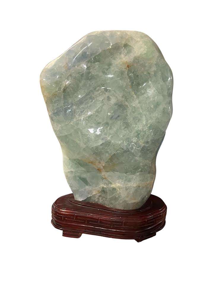 Monumental Polished Green Fluorite Freeform Sculpture on Stand 25" x 7"
