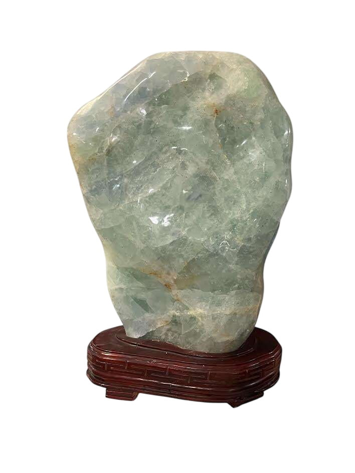 Monumental Polished Green Fluorite Freeform Sculpture on Stand 25" x 7"