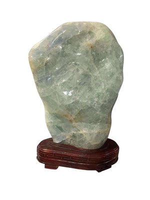 Monumental Polished Green Fluorite Freeform Sculpture on Stand 25" x 7"