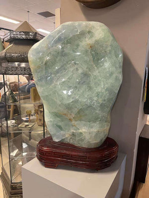 Monumental Polished Green Fluorite Freeform Sculpture on Stand 25" x 7"