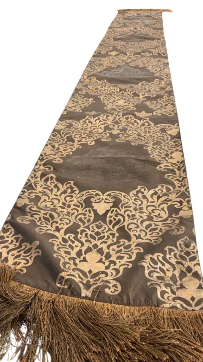 Brown Gold Damask Fringe Runner Approx 8ft