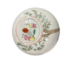 Chinese Porcelain Famille Rose Ginger Jar With Red Finial Lid Mid Century 13"