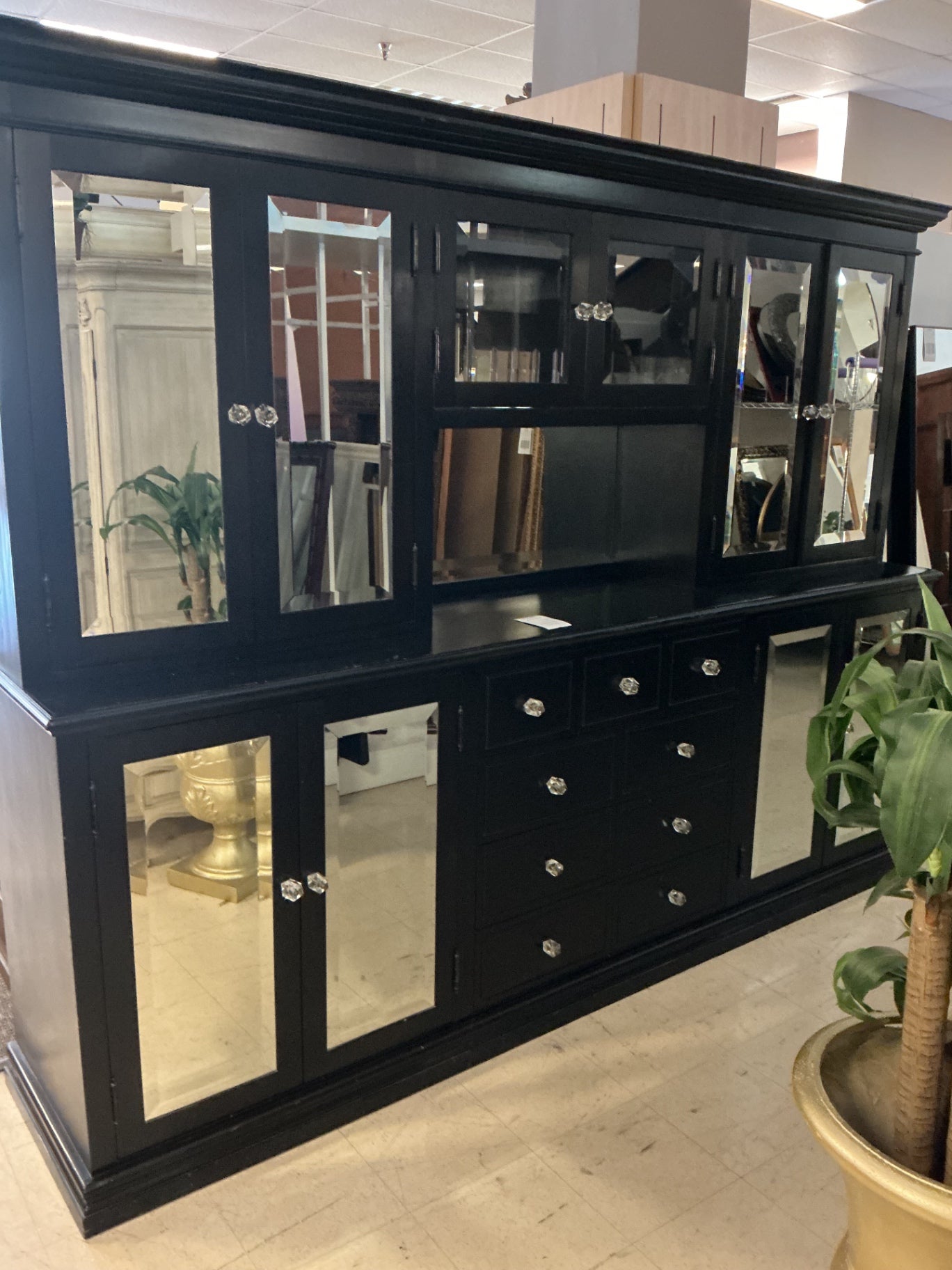 Black Breakfront With Beveled Mirror Doors