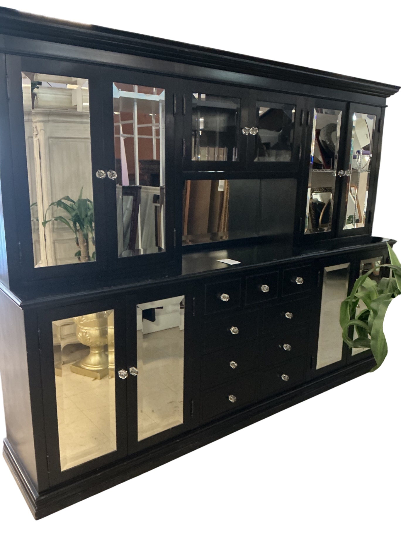 Black Breakfront With Beveled Mirror Doors