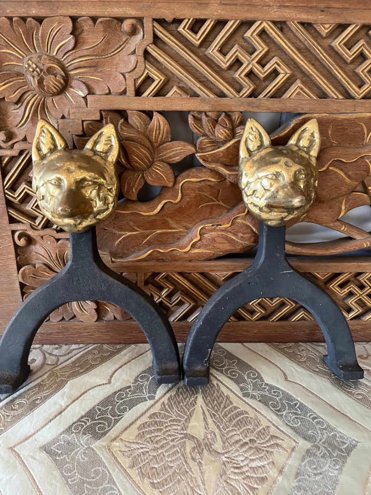 Vintage Cast Iron Brass Foxes (pair)
