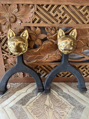 Vintage Cast Iron Brass Foxes (pair)