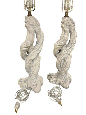 JOHN DICKINSON STYLE PLASTER TREE TRUNK LAMPS (Pair) With New Shades