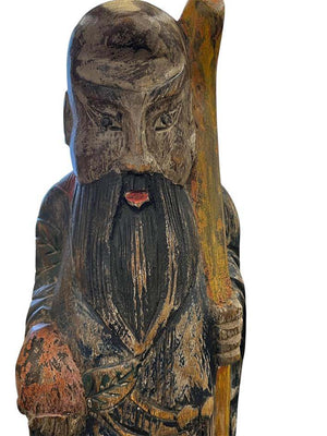 Chinese Scholar With Staff Carved Wood Made In Thailand 16"