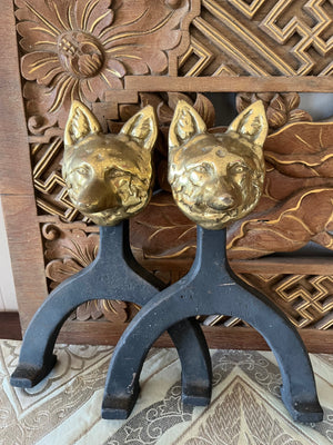 Vintage Cast Iron Brass Foxes (pair)